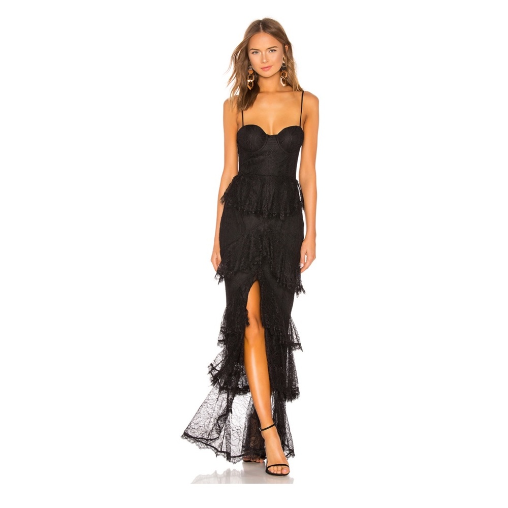 MAJORELLE Zelda fitz gown black maxi dress ruffle